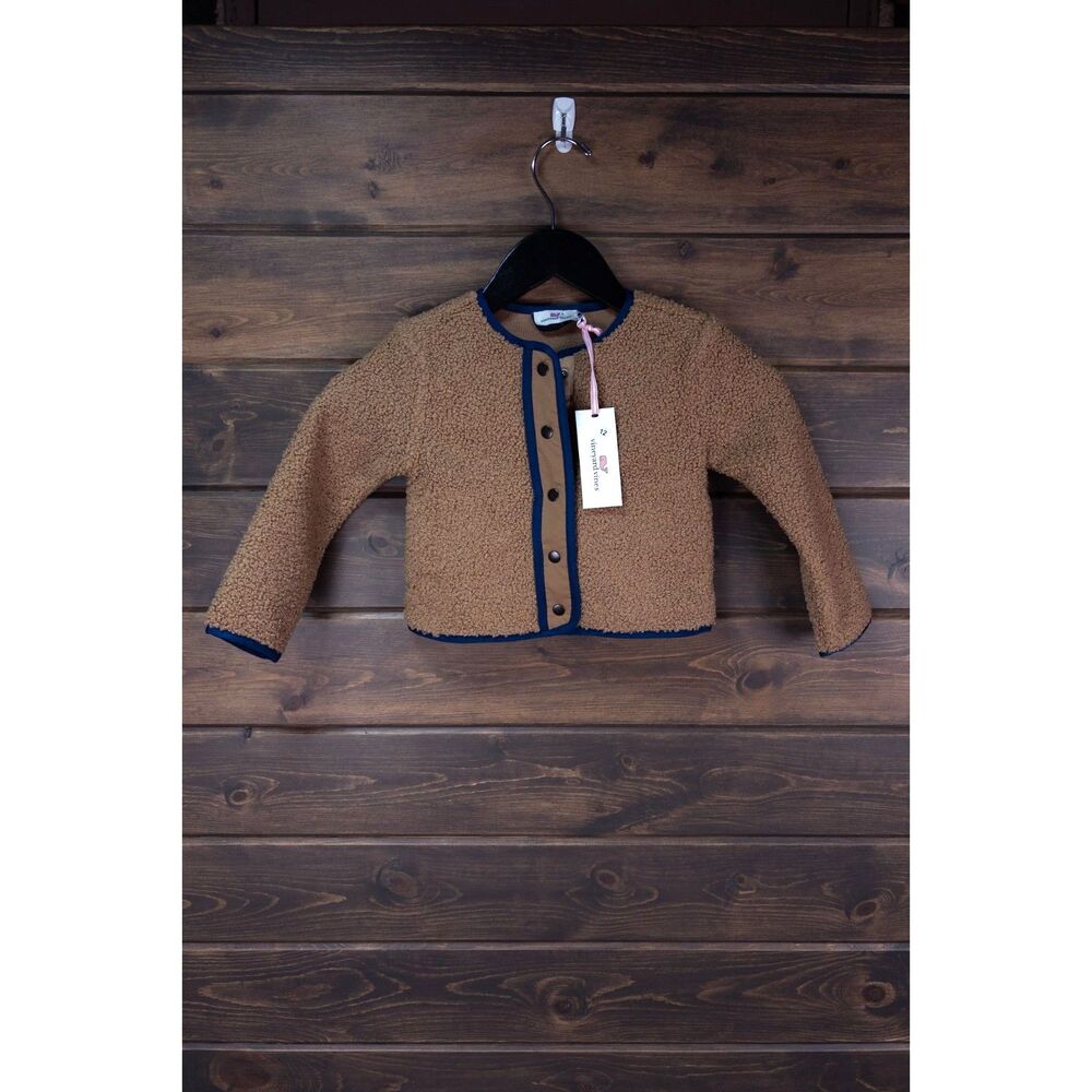 Vineyard Vines Snap Front Boucle Jacket Toddler 3T Lodge Camel Sherpa NWT